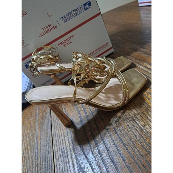 Size 8 Mostrin Gold Strappy Lace Up High Heel Stiletto Sexy Dress Shoes - Picture 6 of 9